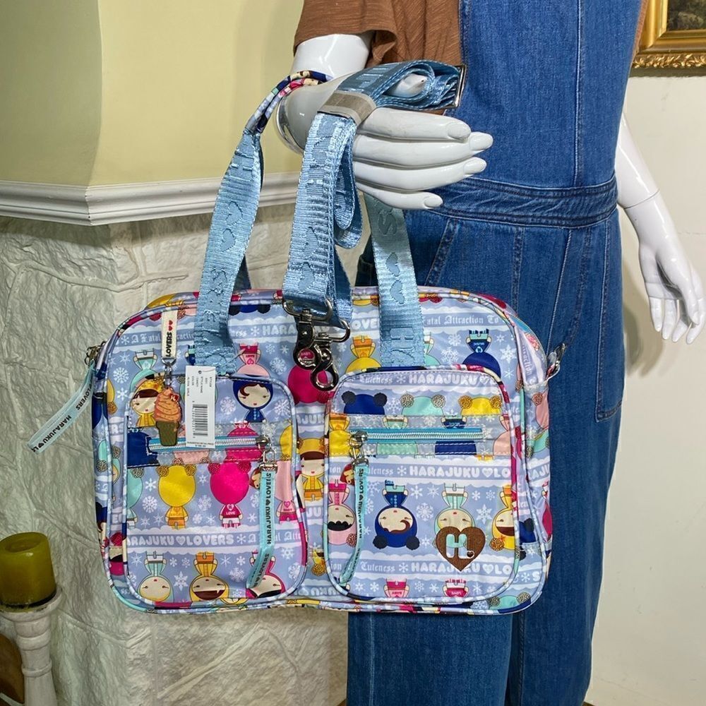 NWT Harajuko Lovers Eskimo Kisses Cross Body Nylon Printed Satchel Travel Bag